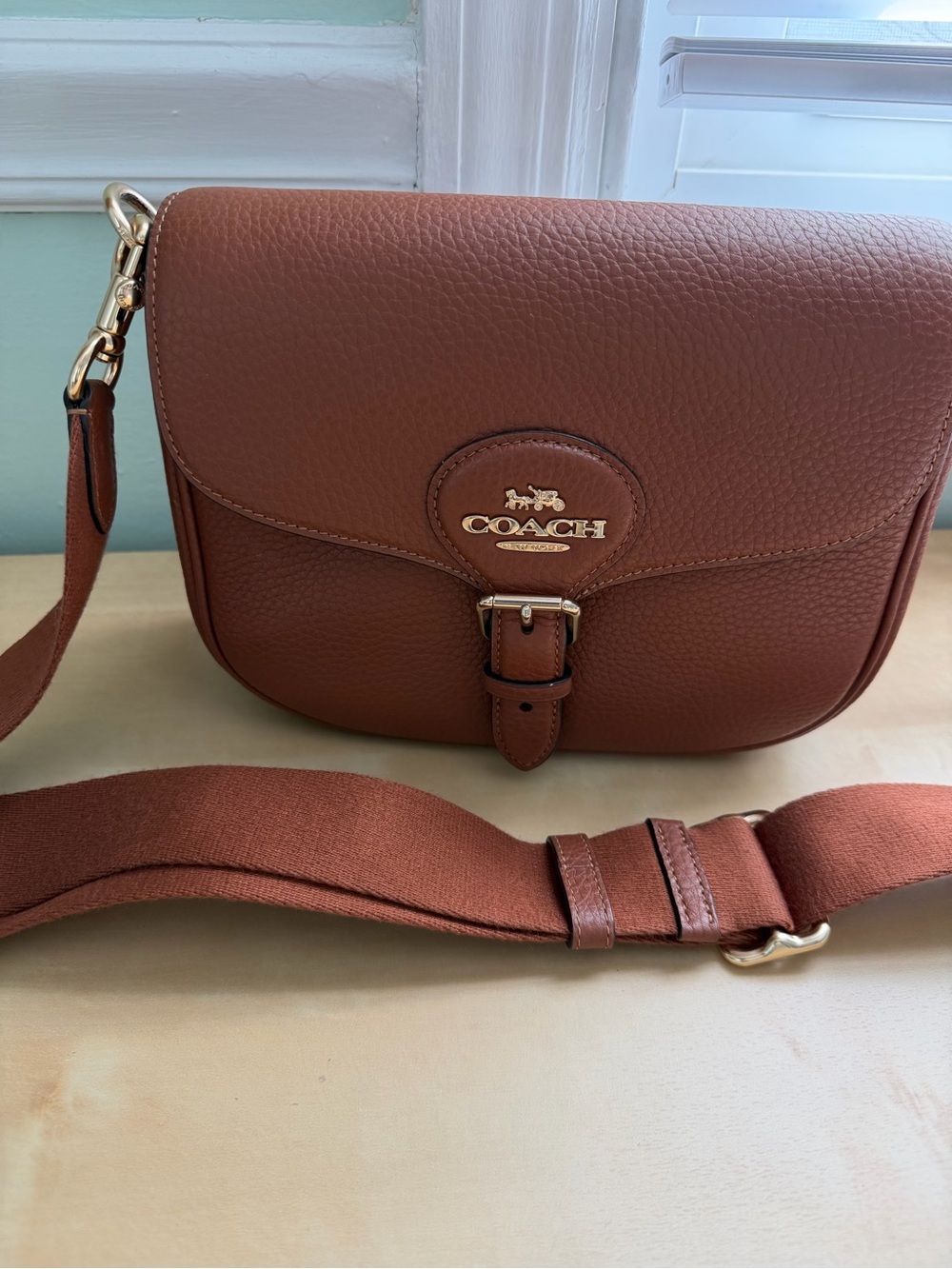 COACH Russet Pebbled Leather Crossbody with Gold Hardware